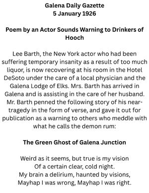 The Green Ghost of Galena Junction by Lee Barth